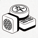 在线麻将品牌Logo标识，蓝色方块与麻将牌元素组合